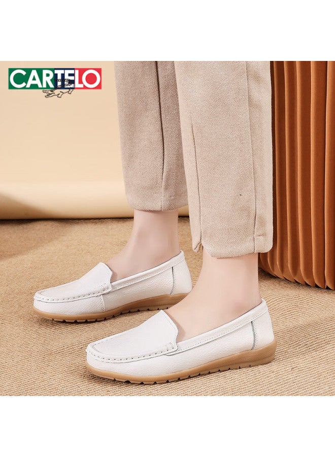 Cartelo Women's Shoes Mom Shoes Fashion Nurse Small Leather Shoes Women Soft Bottom Comfortable Single Shoes Women 1443 White 36 - Image 4
