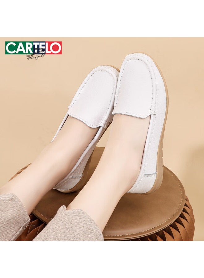 Cartelo Women's Shoes Mom Shoes Fashion Nurse Small Leather Shoes Women Soft Bottom Comfortable Single Shoes Women 1443 White 36 - Image 2