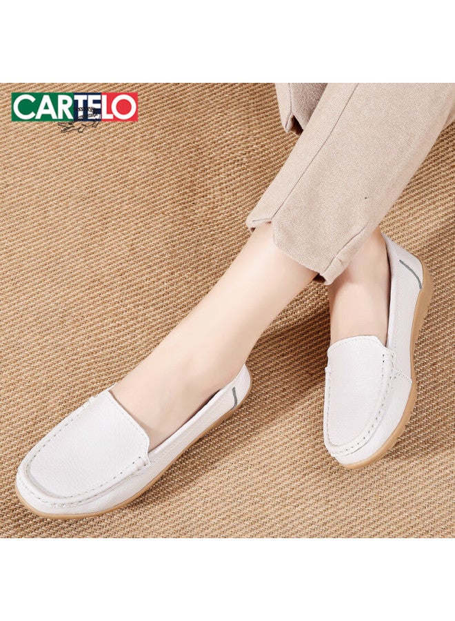 Cartelo Women's Shoes Mom Shoes Fashion Nurse Small Leather Shoes Women Soft Bottom Comfortable Single Shoes Women 1443 White 36 - Image 5