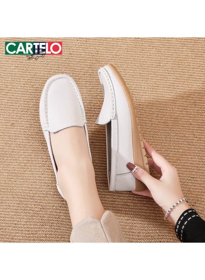 Cartelo Women's Shoes Mom Shoes Fashion Nurse Small Leather Shoes Women Soft Bottom Comfortable Single Shoes Women 1443 White 36 - Image 3
