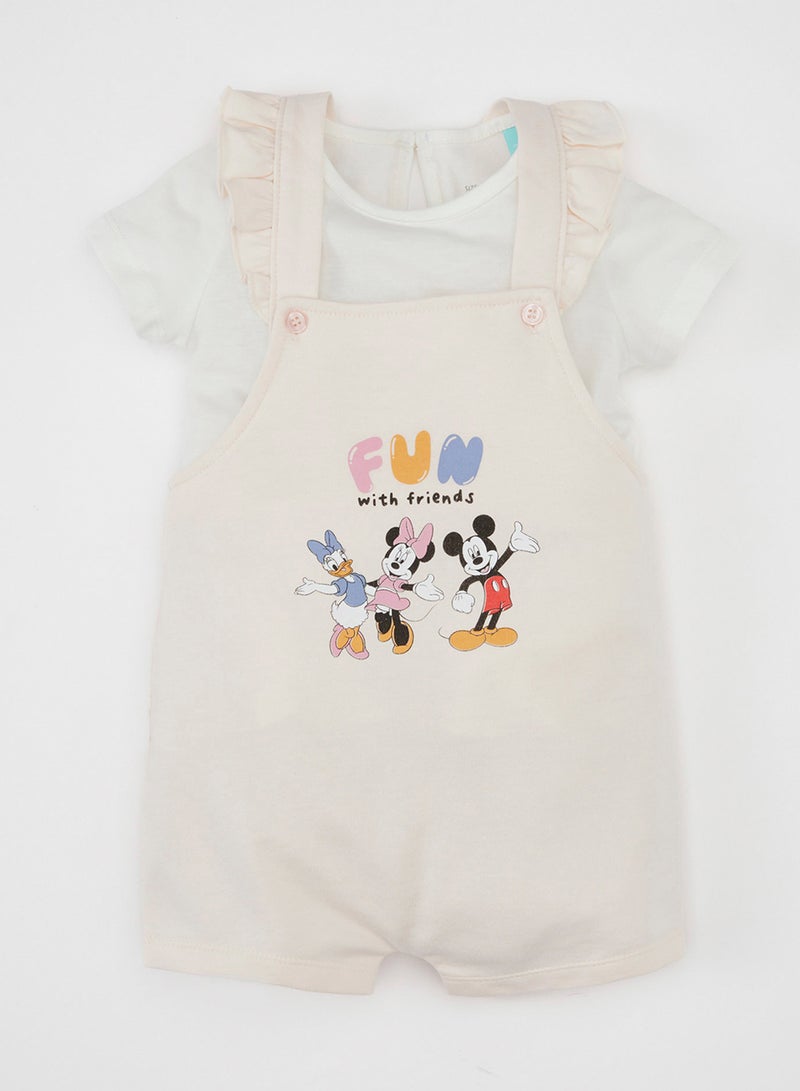 DeFacto Disney Mickey & Minnie Short Sleeve T-Shirt And Sleeveless Romper 2-Piece Set - Image 1
