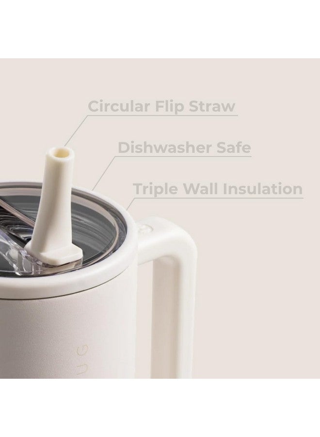 HydroJug هيدروجوج ترافيلر - زجاجة ماء سعة 32 أونصة مع مقبض وقشة قابلة للطي - تناسب حوامل الأكواب، كوب مقاوم للتسرب - قابلة لإعادة الاستخدام من الفولاذ المقاوم للصدأ وقاعدة مطاطية - هدايا للنساء والرجال، كريمي - Image 3