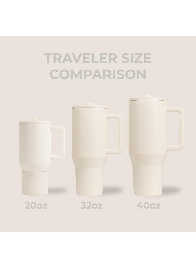 HydroJug هيدروجوج ترافيلر - زجاجة ماء سعة 32 أونصة مع مقبض وقشة قابلة للطي - تناسب حوامل الأكواب، كوب مقاوم للتسرب - قابلة لإعادة الاستخدام من الفولاذ المقاوم للصدأ وقاعدة مطاطية - هدايا للنساء والرجال، كريمي - Image 4