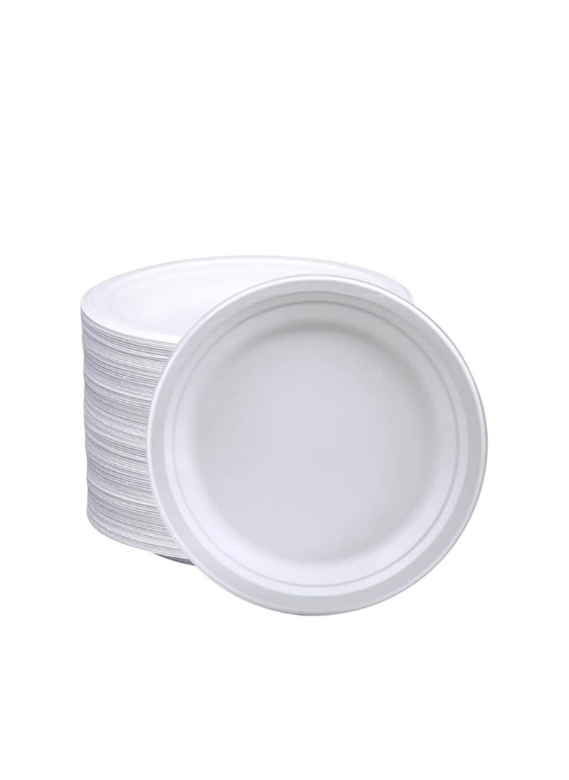 Home Smart Home Smart Bagasse Plates 7-Inches Set of 100 Pcs Heavy Duty Disposable Plate for Travel Out-Door Party and Special Event Party Favor  - Image 1