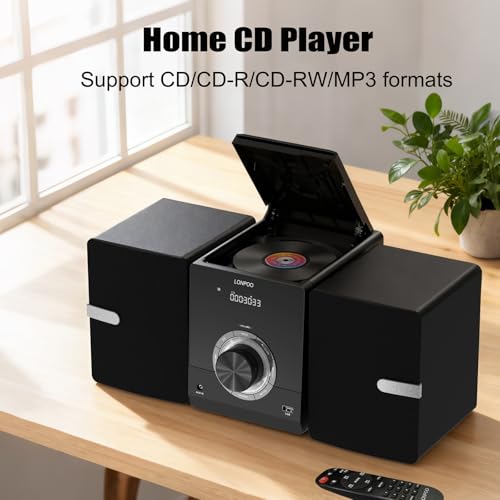 LONPOO Compact Stereo System Speakers with CD Player, Bluetooth, FM Radio, Aux-in, USB-in, Earphone Jack, DSP-Tech, Remote, 30W Crisp-Sound Shelf Stereo System for Home (LP-886) - Image 4