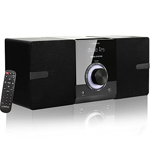 LONPOO Compact Stereo System Speakers with CD Player, Bluetooth, FM Radio, Aux-in, USB-in, Earphone Jack, DSP-Tech, Remote, 30W Crisp-Sound Shelf Stereo System for Home (LP-886) - Image 1