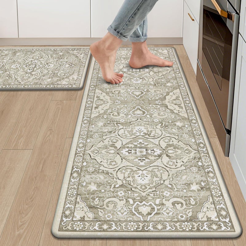 Ileading Anti Fatigue Kitchen Rugs Sets of 2 Cushioned Kitchen Mats for Floor Waterproof Kitchen Mat Set Non Slip Comfort Standing Mat for Kitchen, Office, Sink, Laundry - Image 1
