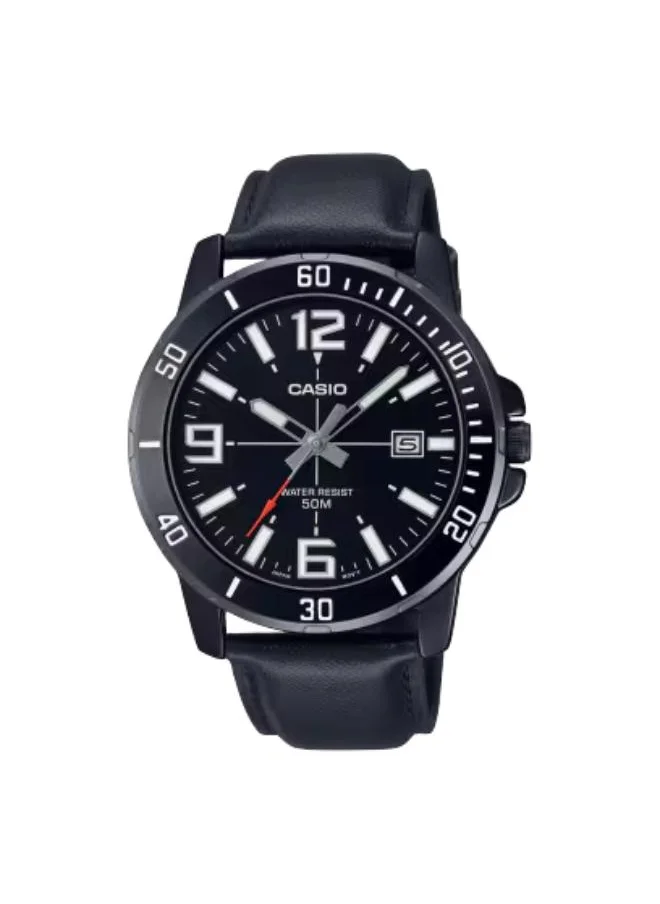 CASIO Men's Analog Display Watch With Black Leather Strap - MTP-VD01BL-1BVUDF
