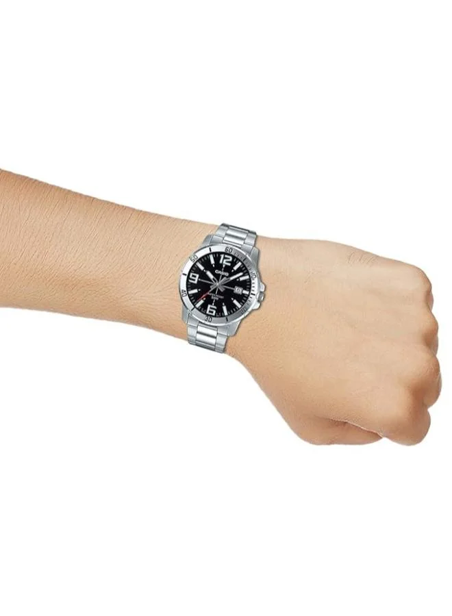 CASIO Men's Men's Analog Display Watch With Black Leather Strap - MTP-VD01BL-1BVUDF