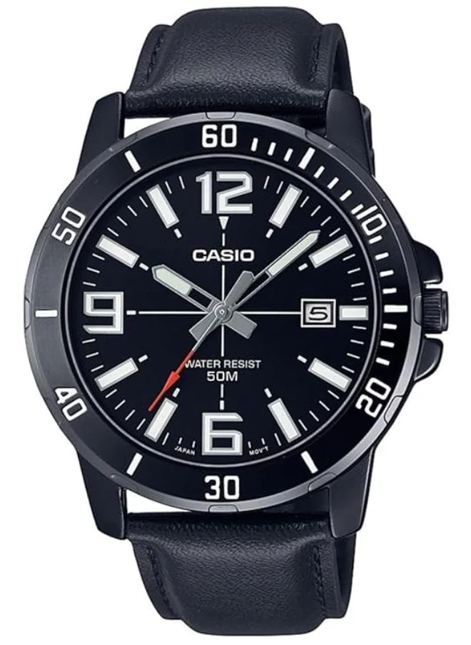 CASIO Men's Analog Display Watch With Black Leather Strap - MTP-VD01BL-1BVUDF