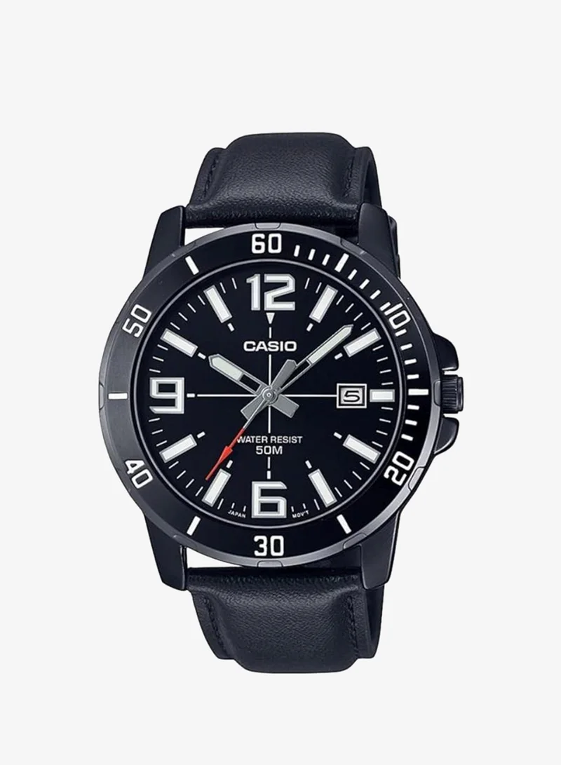 CASIO Men's Analog Display Watch With Black Leather Strap - MTP-VD01BL-1BVUDF
