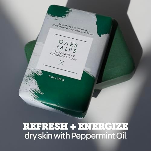 Oars + Alps Oars Alps Peppermint Charcoal Exfoliating Bar Soap for Men Deep Cleaning Exfoliating Soap Made with Clean Ingredients All Skin Types Cruelty Free Paraben Free Travel Size 3pk 6oz - Image 5