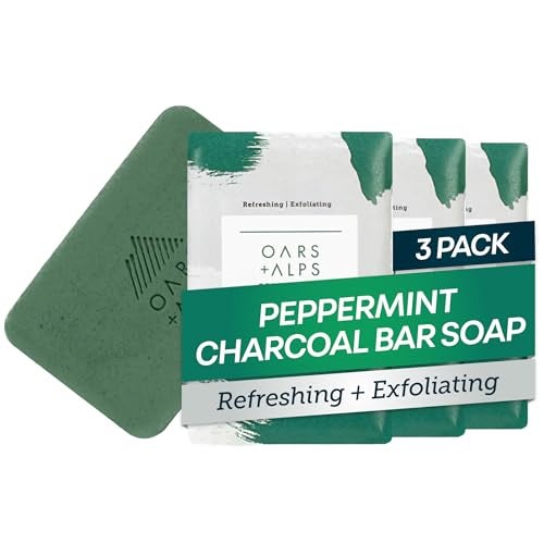 Oars + Alps Oars Alps Peppermint Charcoal Exfoliating Bar Soap for Men Deep Cleaning Exfoliating Soap Made with Clean Ingredients All Skin Types Cruelty Free Paraben Free Travel Size 3pk 6oz - Image 2