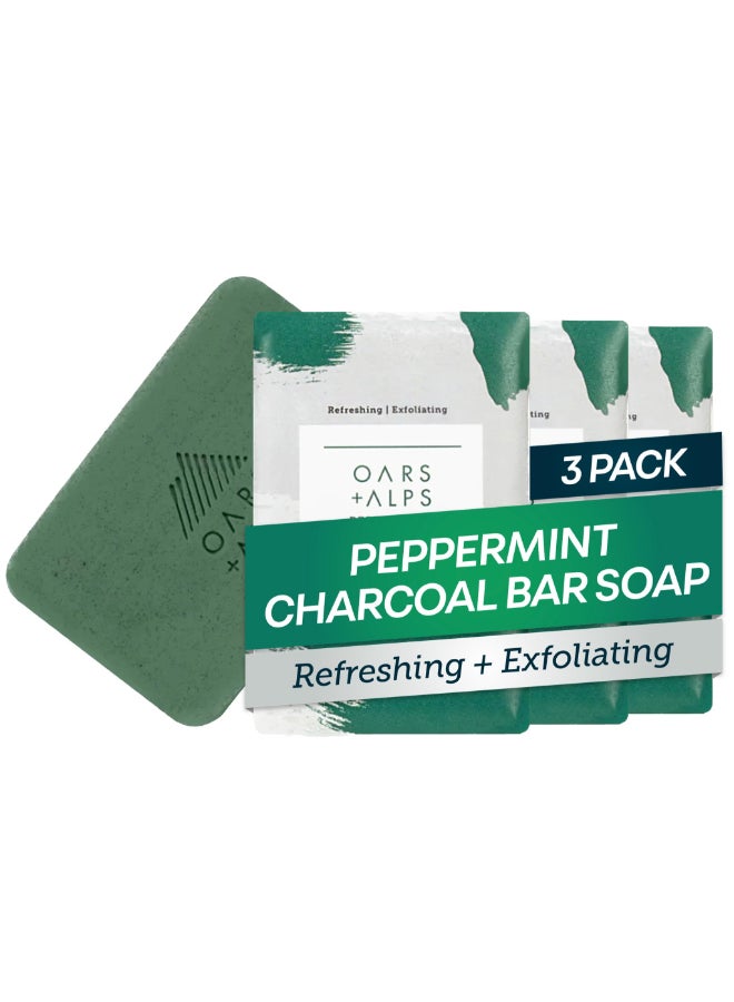 Oars + Alps Oars Alps Peppermint Charcoal Exfoliating Bar Soap for Men Deep Cleaning Exfoliating Soap Made with Clean Ingredients All Skin Types Cruelty Free Paraben Free Travel Size 3pk 6oz - Image 3
