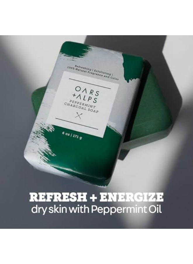 Oars + Alps Oars Alps Peppermint Charcoal Exfoliating Bar Soap for Men Deep Cleaning Exfoliating Soap Made with Clean Ingredients All Skin Types Cruelty Free Paraben Free Travel Size 3pk 6oz - Image 4