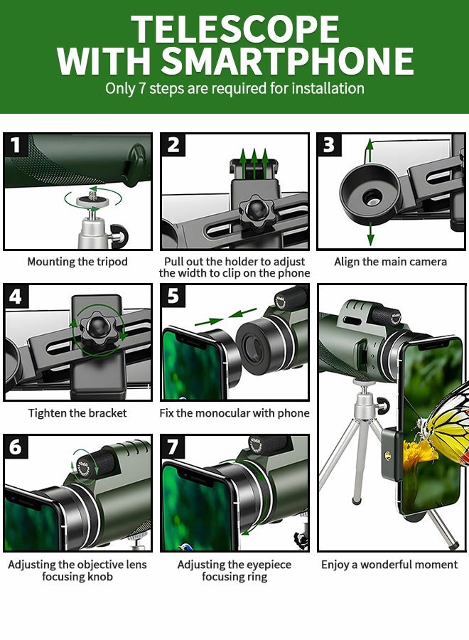 GROIC تلسكوب 80×100 عالي الدقة تلسكوب مع حامل للهاتف الذكي وحامل ثلاثي القوائم تلسكوب للرؤية الليلية مع بوصلة وحامل ثلاثي القوائم تلسكوبي ملحقات السفر معدات التخييم - Image 3