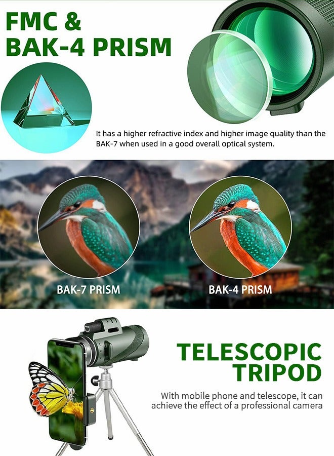 GROIC تلسكوب 80×100 عالي الدقة تلسكوب مع حامل للهاتف الذكي وحامل ثلاثي القوائم تلسكوب للرؤية الليلية مع بوصلة وحامل ثلاثي القوائم تلسكوبي ملحقات السفر معدات التخييم - Image 5
