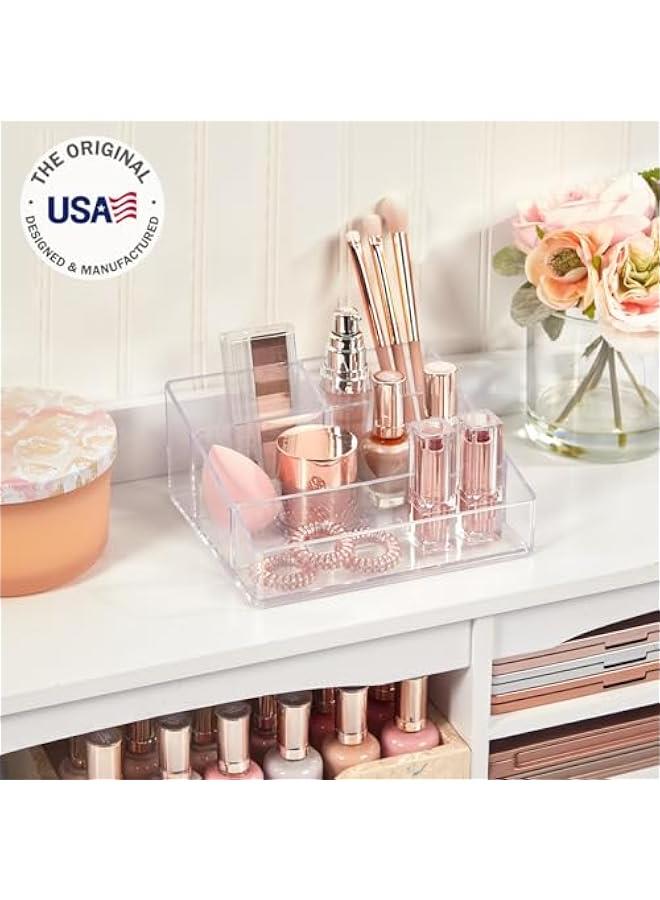 Arabest Clear Plastic Vanity Makeup Organizer | Compact Rectangular 4-Compartment Holder for Brushes, Eyeshadow Palettes, & Beauty Supplies | Made in USA  - Image 2