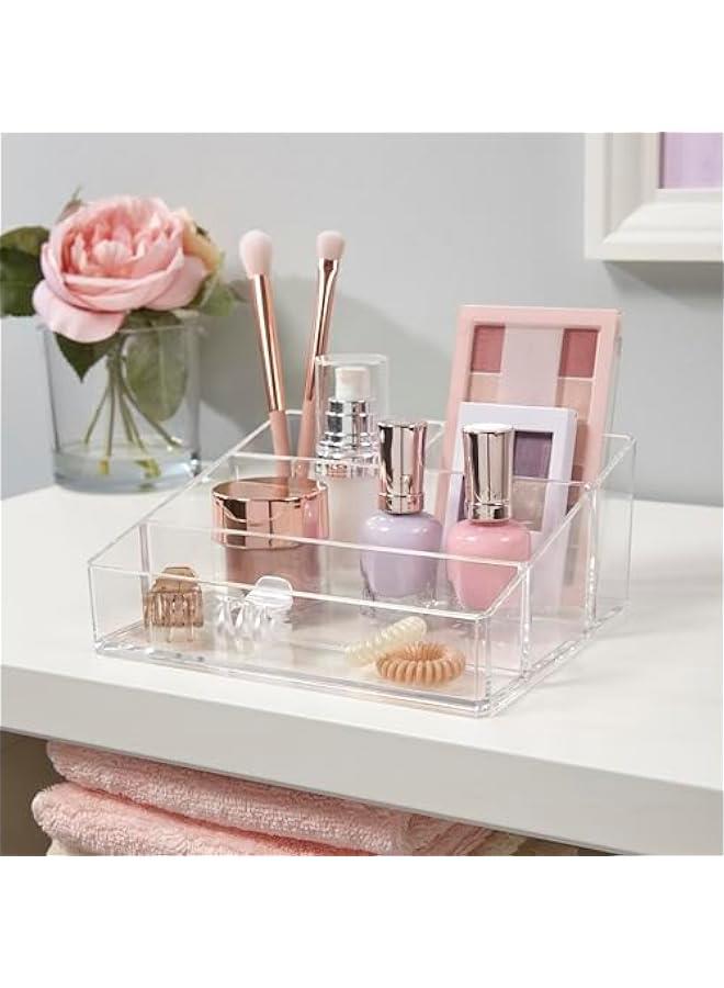 Arabest Clear Plastic Vanity Makeup Organizer | Compact Rectangular 4-Compartment Holder for Brushes, Eyeshadow Palettes, & Beauty Supplies | Made in USA  - Image 3