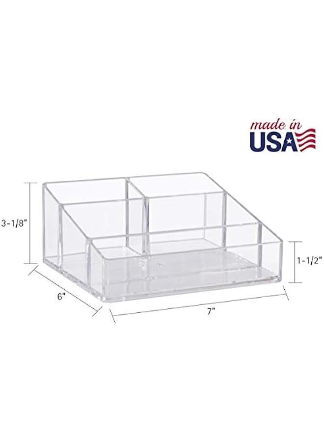 Arabest Clear Plastic Vanity Makeup Organizer | Compact Rectangular 4-Compartment Holder for Brushes, Eyeshadow Palettes, & Beauty Supplies | Made in USA  - Image 5