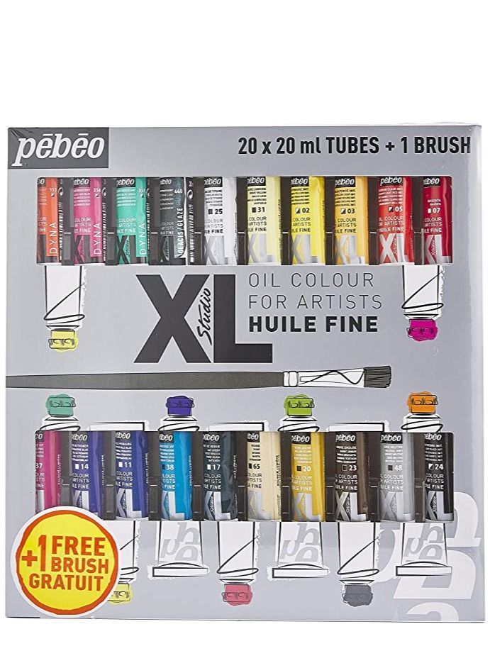 Pebeo ألوان زيتية من بيبيو للفنانين 20X20 مل أنابيب + 1 فرشاة