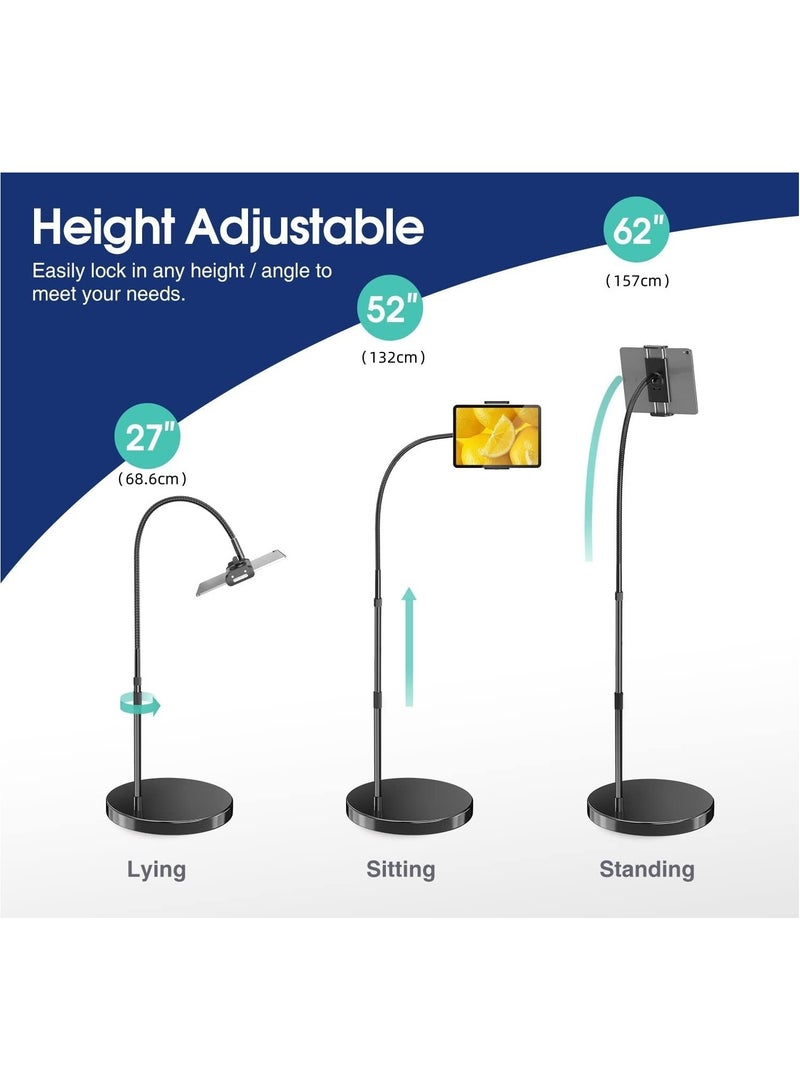 Green Tiger Aluminum iPad Stand Floor, 6.4kg Stable Base & Height Adjustable Tablet Floor Stand, Gooseneck iPad Holder for Bed, Compatible with All iPad Mini Air Pro 12.9/9.7, Kindle, Phones (4.7”-13”) - Image 4