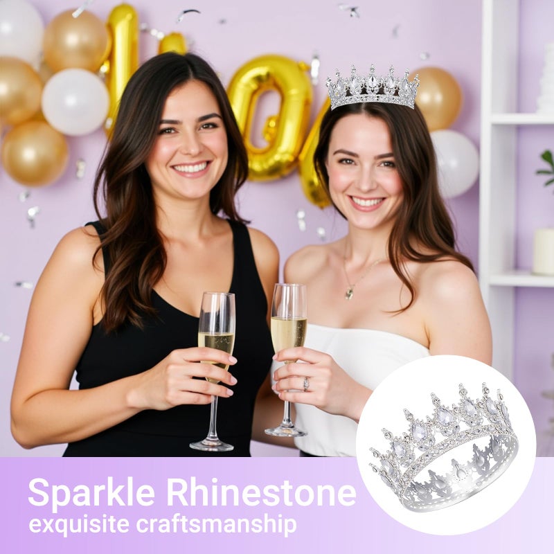 Queenship Crown for Women, Crystal Queen Crown for Birthday Costume Party Celebration, Silver - Image 5