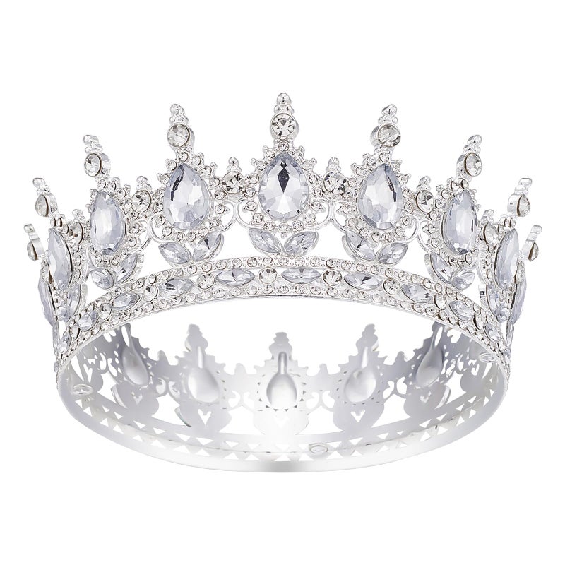Queenship Crown for Women, Crystal Queen Crown for Birthday Costume Party Celebration, Silver - Image 1