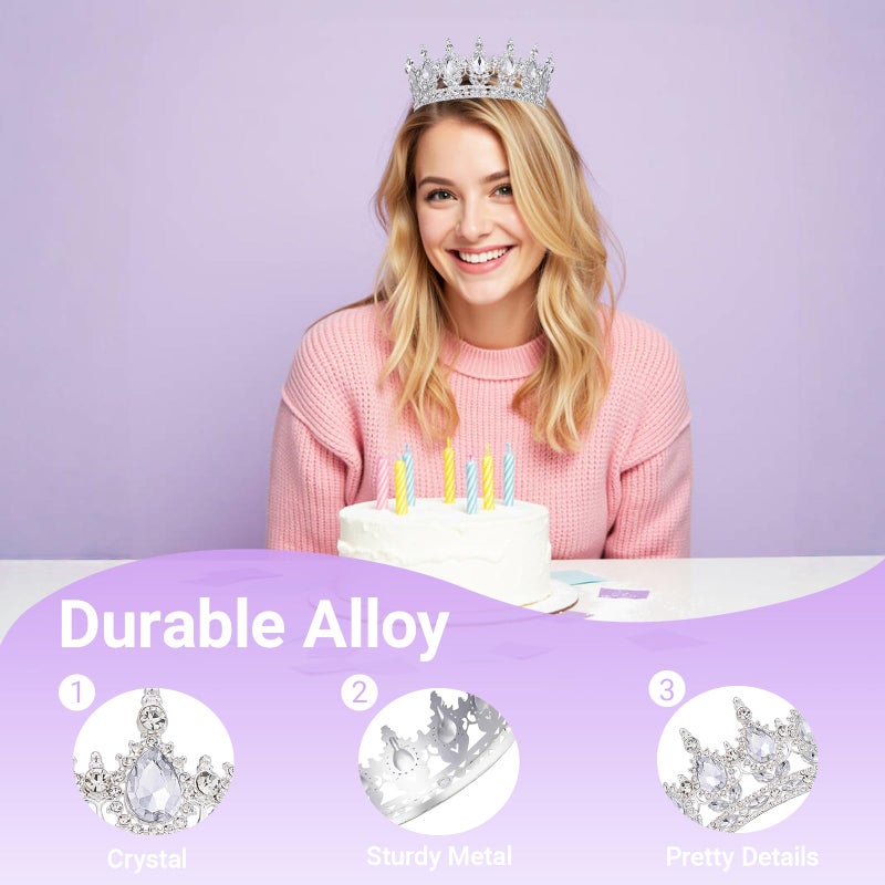 Queenship Crown for Women, Crystal Queen Crown for Birthday Costume Party Celebration, Silver - Image 3