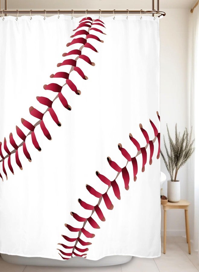 Miyotaa Baseball Sports Teen Boys Shower Curtain Set 60Wx71H Inches Kids Man Cool Red White Polyester Waterproof Bathroom Curtain with 12 Hooks - Image 4