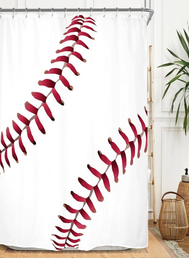 Miyotaa Baseball Sports Teen Boys Shower Curtain Set 60Wx71H Inches Kids Man Cool Red White Polyester Waterproof Bathroom Curtain with 12 Hooks - Image 1