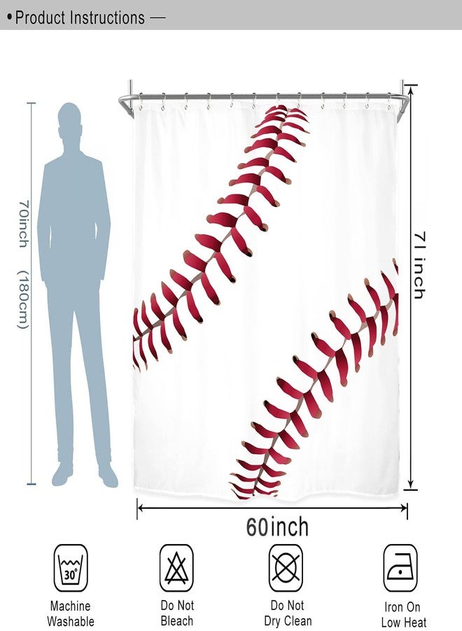 Miyotaa Baseball Sports Teen Boys Shower Curtain Set 60Wx71H Inches Kids Man Cool Red White Polyester Waterproof Bathroom Curtain with 12 Hooks - Image 3