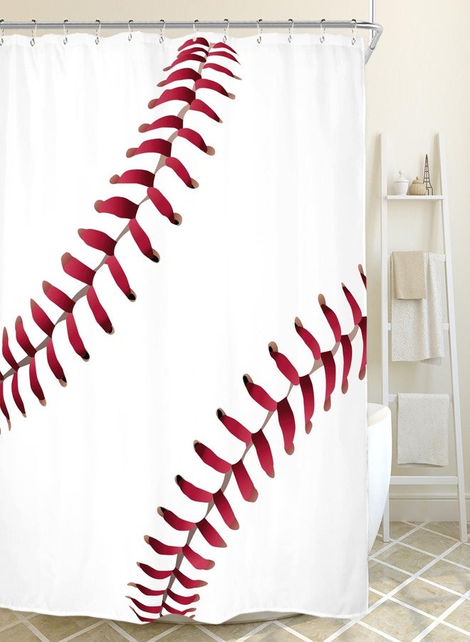 Miyotaa Baseball Sports Teen Boys Shower Curtain Set 60Wx71H Inches Kids Man Cool Red White Polyester Waterproof Bathroom Curtain with 12 Hooks - Image 2