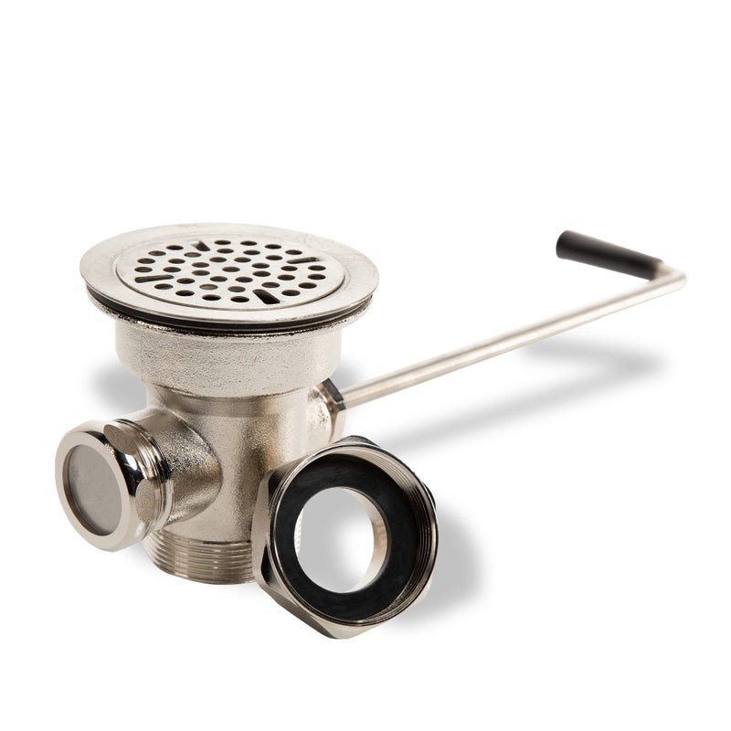 STEADYKLEEN 3inch Sink Drain Waste Drain Valve with Twist Handle Fits Commercial 3 Compartment Sink Style Drains Controls Sink Drain Stopper Handy Brass Reducer Included
