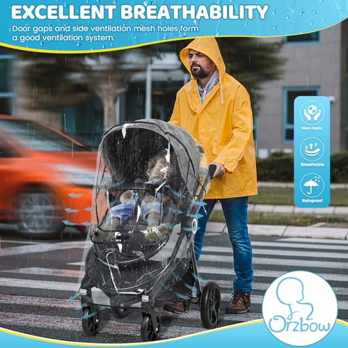 IvyWind Universal Clear Stroller Rain Cover, No-zip Waterproof Stroller Cover - Food Grade EVA, Baby Travel Weather Shield, Breathable Rain Cover for Most Single Strollers, Joggers Accessories for Rain, Black - Image 4