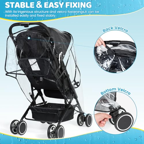 IvyWind Universal Clear Stroller Rain Cover, No-zip Waterproof Stroller Cover - Food Grade EVA, Baby Travel Weather Shield, Breathable Rain Cover for Most Single Strollers, Joggers Accessories for Rain, Black - Image 5