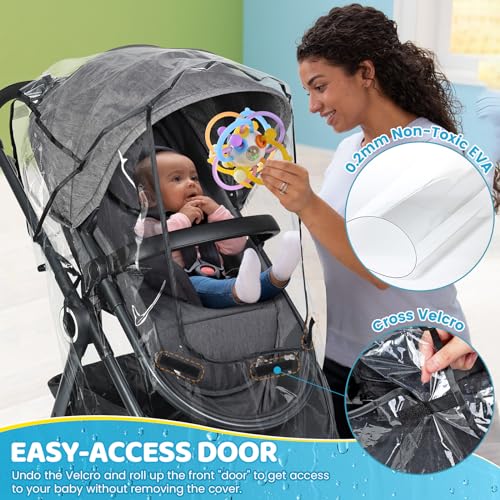 IvyWind Universal Clear Stroller Rain Cover, No-zip Waterproof Stroller Cover - Food Grade EVA, Baby Travel Weather Shield, Breathable Rain Cover for Most Single Strollers, Joggers Accessories for Rain, Black - Image 3