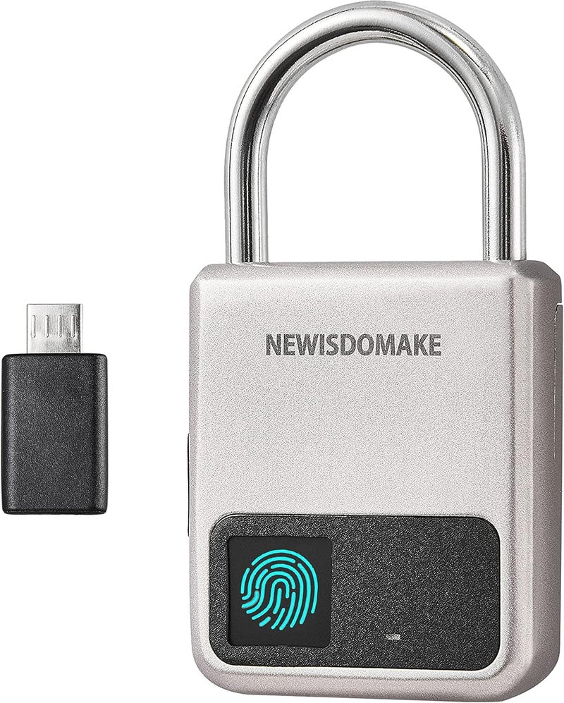 Newisdomake Fingerprint Padlock, Smart Padlock with USB Charging Support, Fingerprint Lock, Biometric Lock Suitable for Luggage, Bookcase, Suitcase, Backpack, Bike, School Locker, Gym Locker Lock(Gold) - Image 1