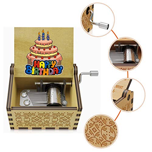 BOOB Happy Birthday Wooden Mini Colorful Music Box Hand Crank Wood Vintage Classic Musical Box Hand-Operated Birthday Gifts for Mom Dad Daughter Son Boys Girls Friends - Image 2
