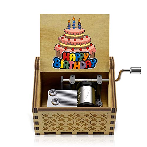 BOOB Happy Birthday Wooden Mini Colorful Music Box Hand Crank Wood Vintage Classic Musical Box Hand-Operated Birthday Gifts for Mom Dad Daughter Son Boys Girls Friends - Image 1