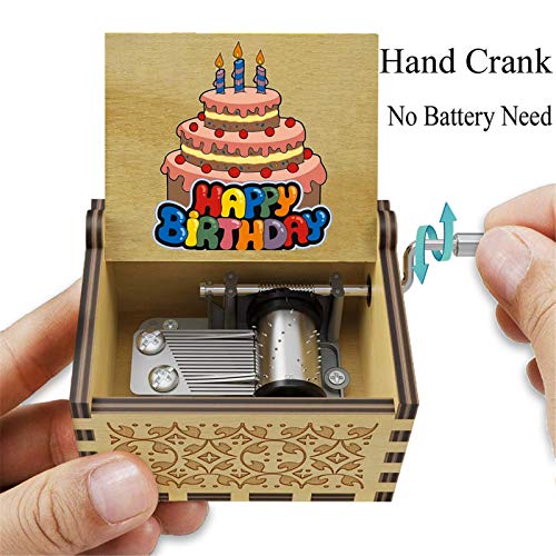 BOOB Happy Birthday Wooden Mini Colorful Music Box Hand Crank Wood Vintage Classic Musical Box Hand-Operated Birthday Gifts for Mom Dad Daughter Son Boys Girls Friends - Image 3