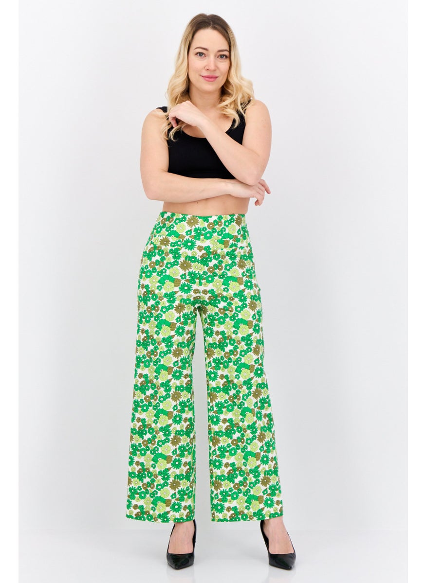 MANGO Women Regular Fit Floral Printed Straight Leg  Pants, Green Combo  - Image 4