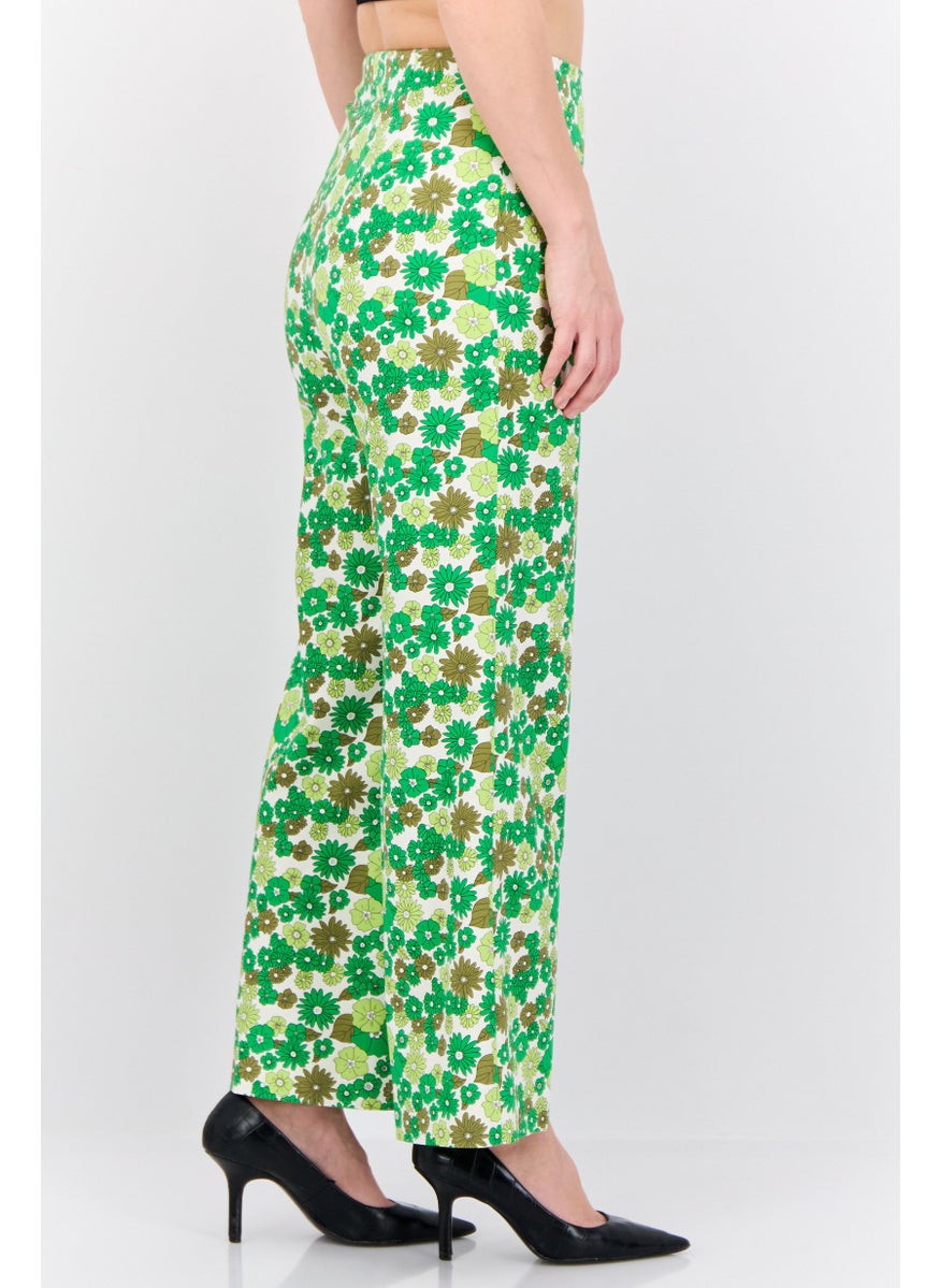 MANGO Women Regular Fit Floral Printed Straight Leg  Pants, Green Combo  - Image 2