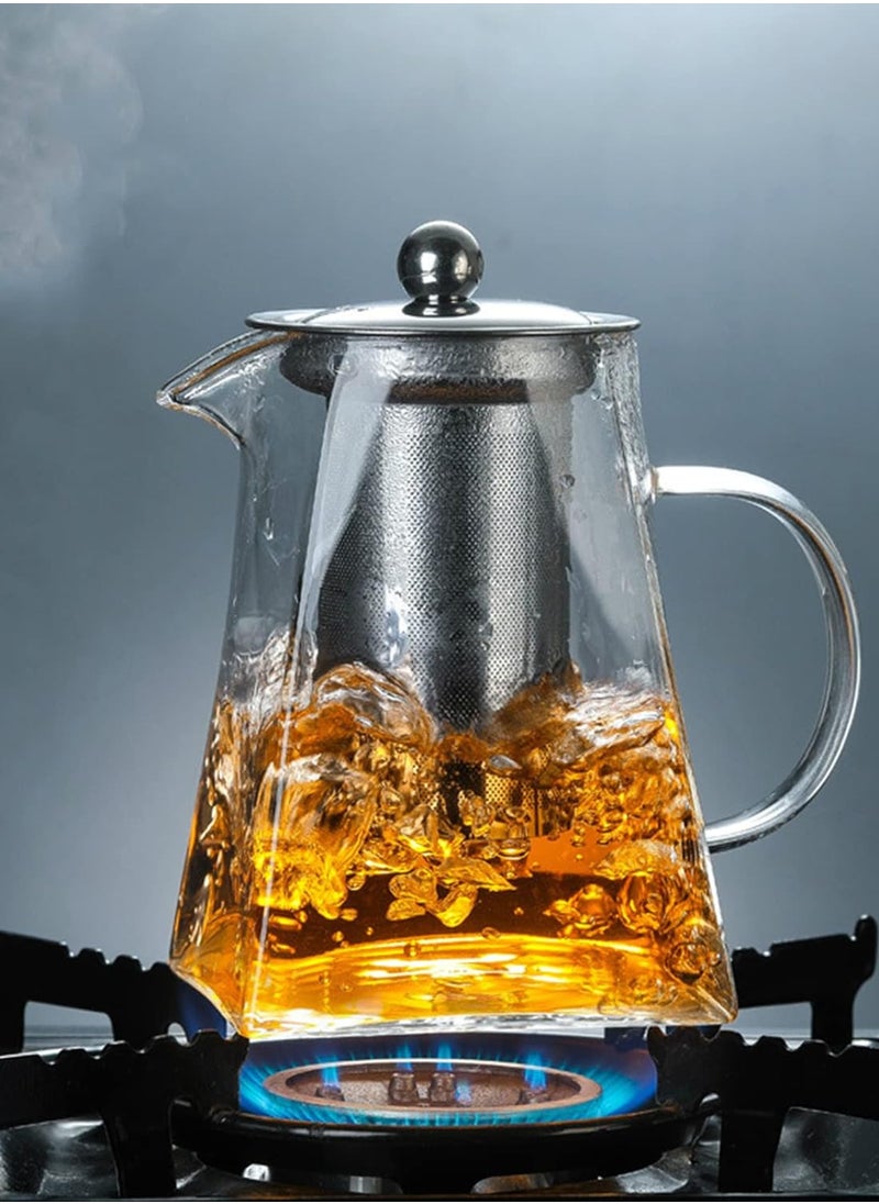 AUTOYSUR Square Glass Tea Pot, Borosilicate Glass Teapot, Loose Leaf Tea Kettle, 750 ml Borosilicate Glass Heat Resistant Clear Leaf Teapot with Infuser Strainer for Microwavable and Stovetop Safe  - Image 1