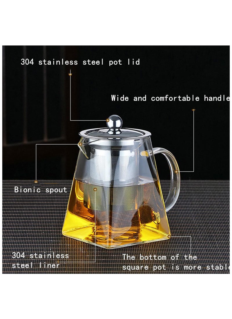 AUTOYSUR Square Glass Tea Pot, Borosilicate Glass Teapot, Loose Leaf Tea Kettle, 750 ml Borosilicate Glass Heat Resistant Clear Leaf Teapot with Infuser Strainer for Microwavable and Stovetop Safe  - Image 2