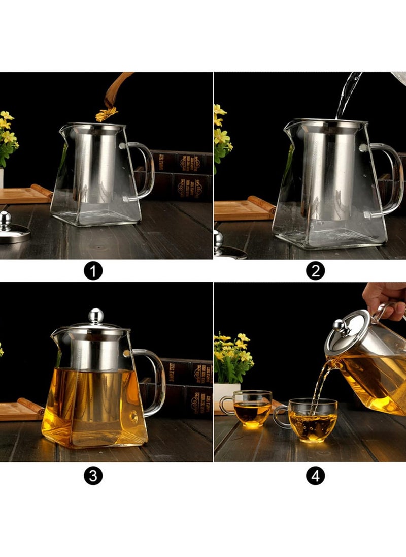 AUTOYSUR Square Glass Tea Pot, Borosilicate Glass Teapot, Loose Leaf Tea Kettle, 750 ml Borosilicate Glass Heat Resistant Clear Leaf Teapot with Infuser Strainer for Microwavable and Stovetop Safe  - Image 3