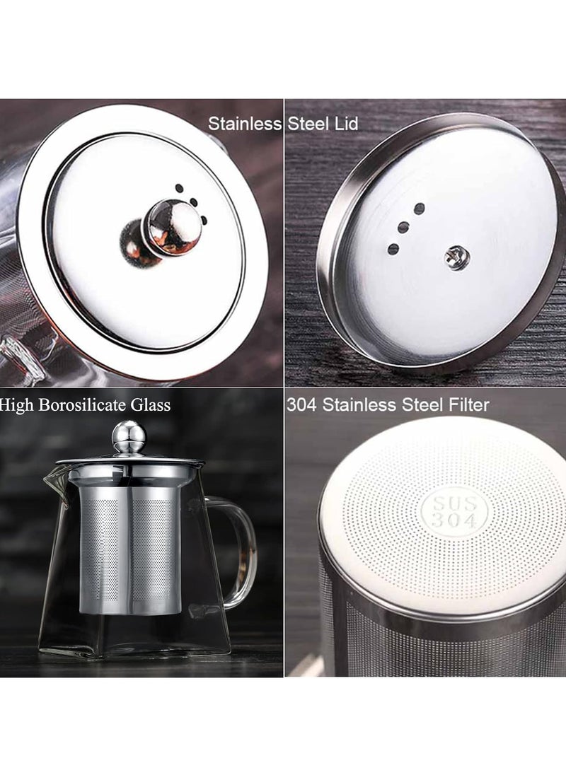 AUTOYSUR Square Glass Tea Pot, Borosilicate Glass Teapot, Loose Leaf Tea Kettle, 750 ml Borosilicate Glass Heat Resistant Clear Leaf Teapot with Infuser Strainer for Microwavable and Stovetop Safe  - Image 4