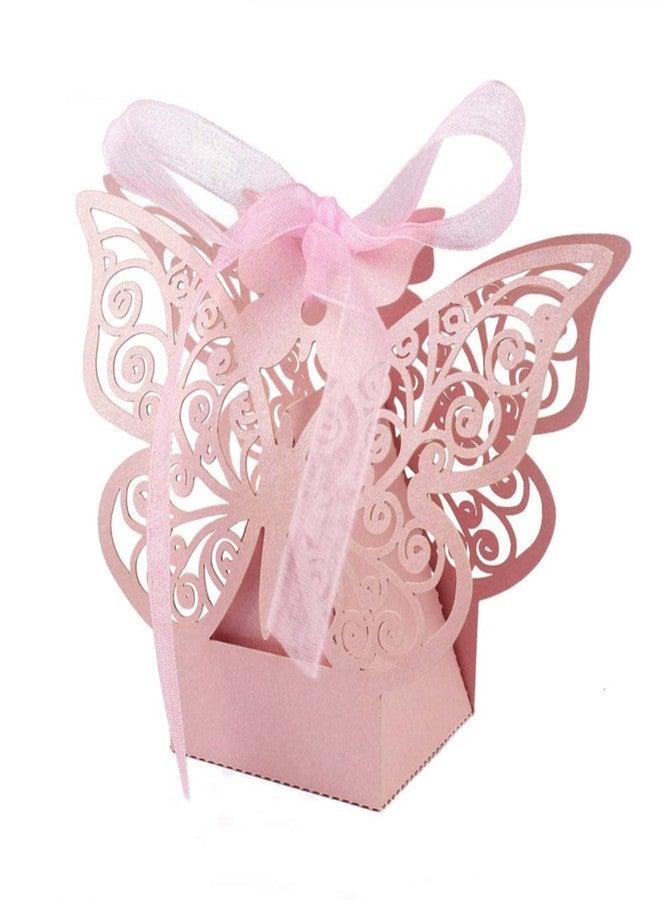 JANOU 24pcs Butterfly Candy Boxes Laser Cut DIY Paper Box with Ribbons for Wedding Bridal Birthday Baby Shower Party Suppliers (Pink) - Image 4