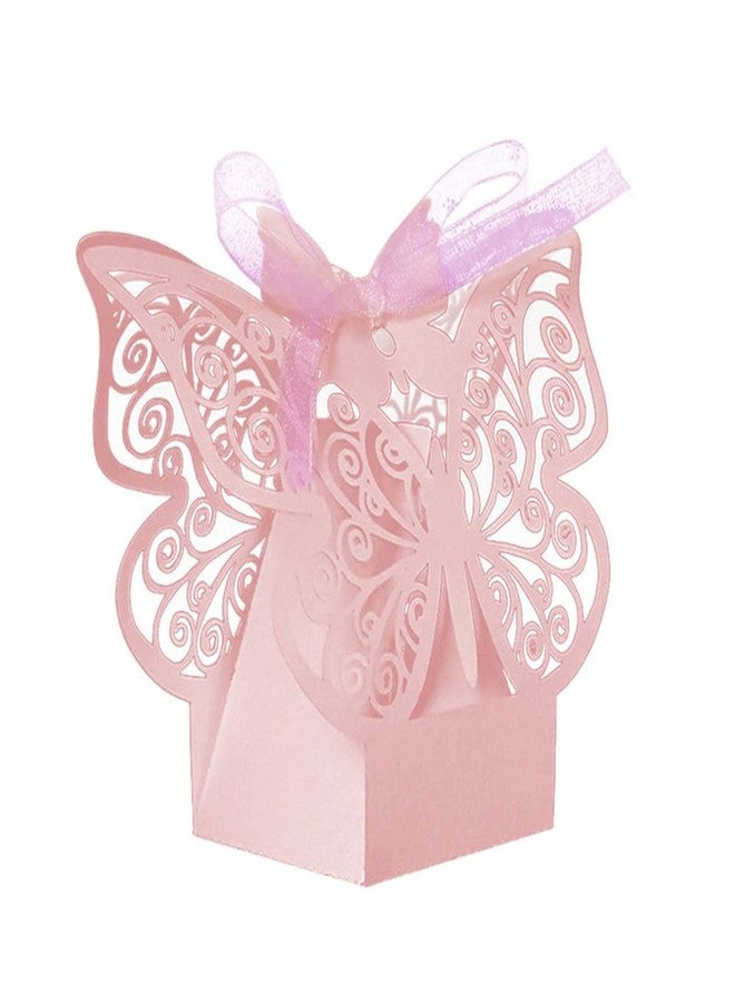 JANOU 24pcs Butterfly Candy Boxes Laser Cut DIY Paper Box with Ribbons for Wedding Bridal Birthday Baby Shower Party Suppliers (Pink) - Image 2