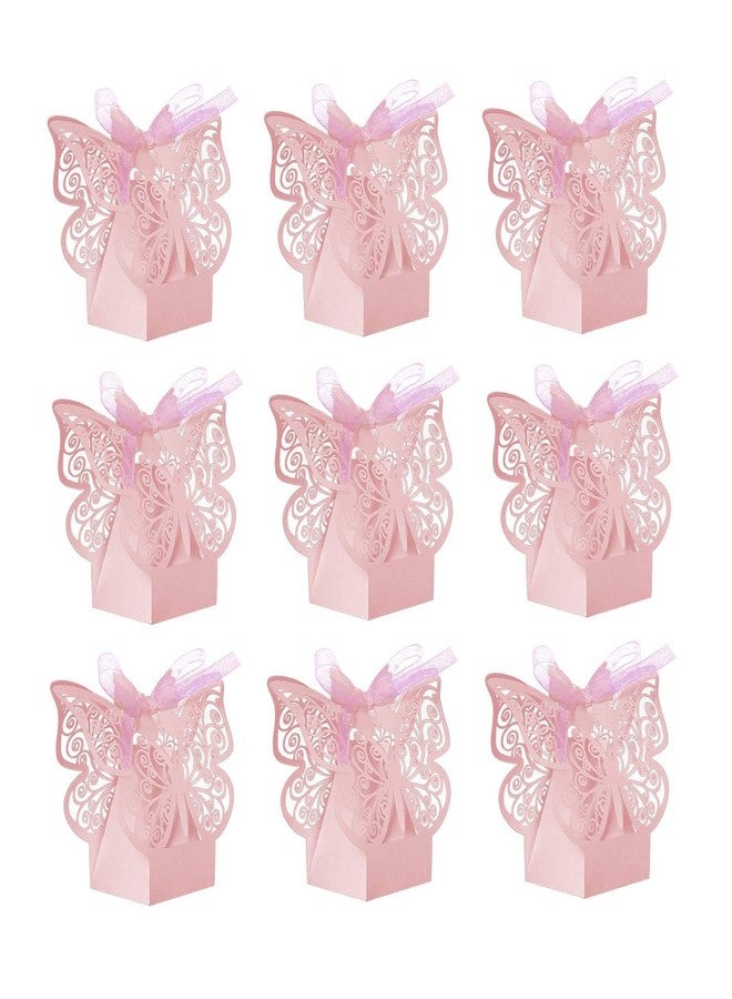 JANOU 24pcs Butterfly Candy Boxes Laser Cut DIY Paper Box with Ribbons for Wedding Bridal Birthday Baby Shower Party Suppliers (Pink) - Image 1